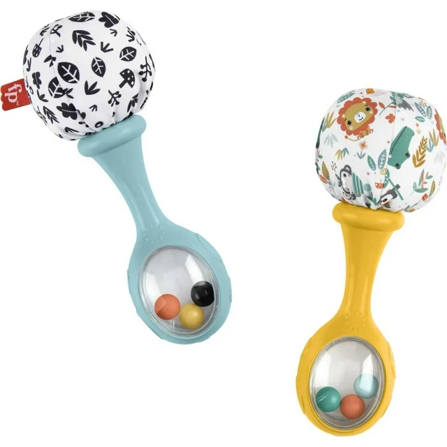 Fisher-Price Baby Rattle ‘n Rock Maracas Toys, Set of 2 for Infants 3+ Months, High Contrast