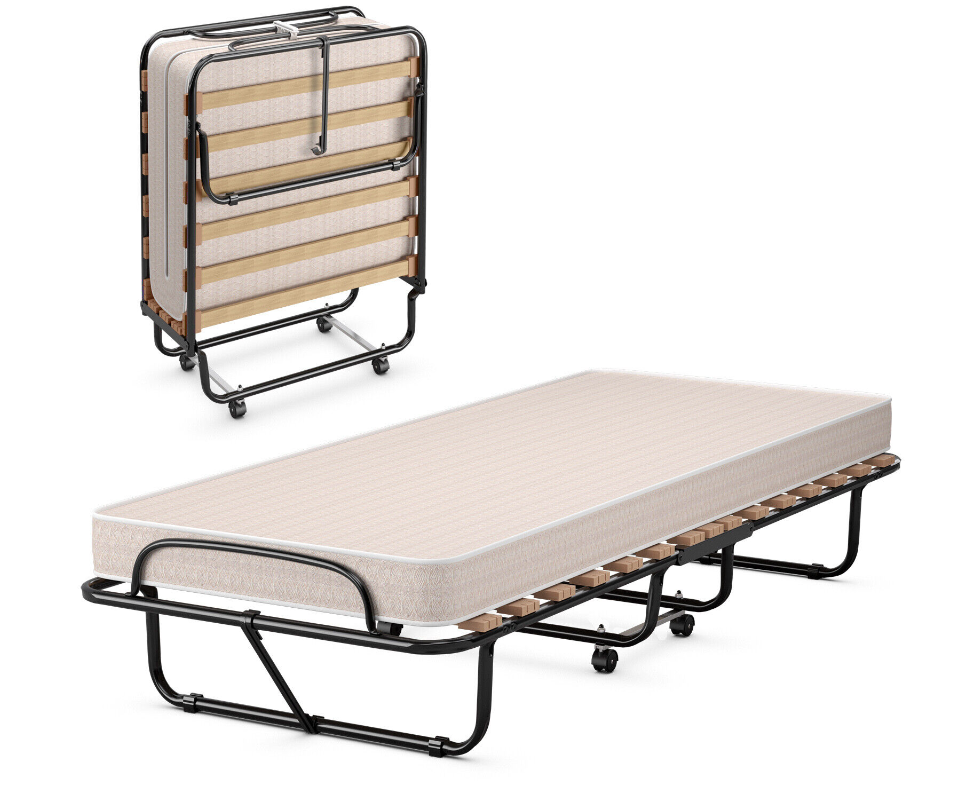 Portable Folding Bed with Memory Foam Mattress Rollaway Cot Made in Italy